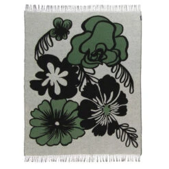 Marimekko Elakoon Elama White / Black / Green Blanket -Marimekko marimekko elakoon elama white black green blanket 65