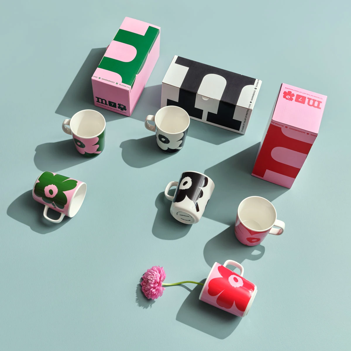 Marimekko Juhla Unikko Pink / Green Mugs - Boxed Set Of 2 3 Marimekko Juhla Unikko Pink / Green Mugs - Boxed Set Of 2