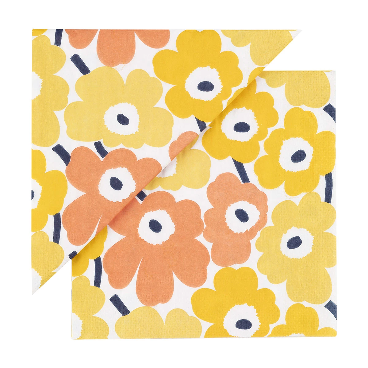 Marimekko Mini Unikko Yellow / Peach / White Lunch Napkins 3 Marimekko Mini Unikko Yellow / Peach / White Lunch Napkins