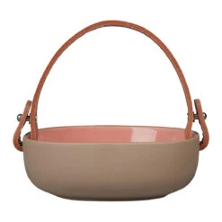 Marimekko Pikku Brown / Peach Koppa Serving Dish W/ Leather Handle