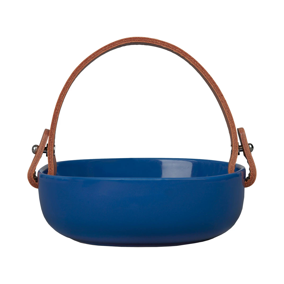 Marimekko Pikku Koppa Blue Serving Dish W/ Leather Handle 3 Marimekko Pikku Koppa Blue Serving Dish W/ Leather Handle