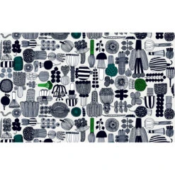Marimekko Puutarhurin Parhaat Black / Grey / Green Acrylic-Coated Cotton Fabric -Marimekko marimekko puutarhurin parhaat black gray green acrylic coated cotton fabric 28