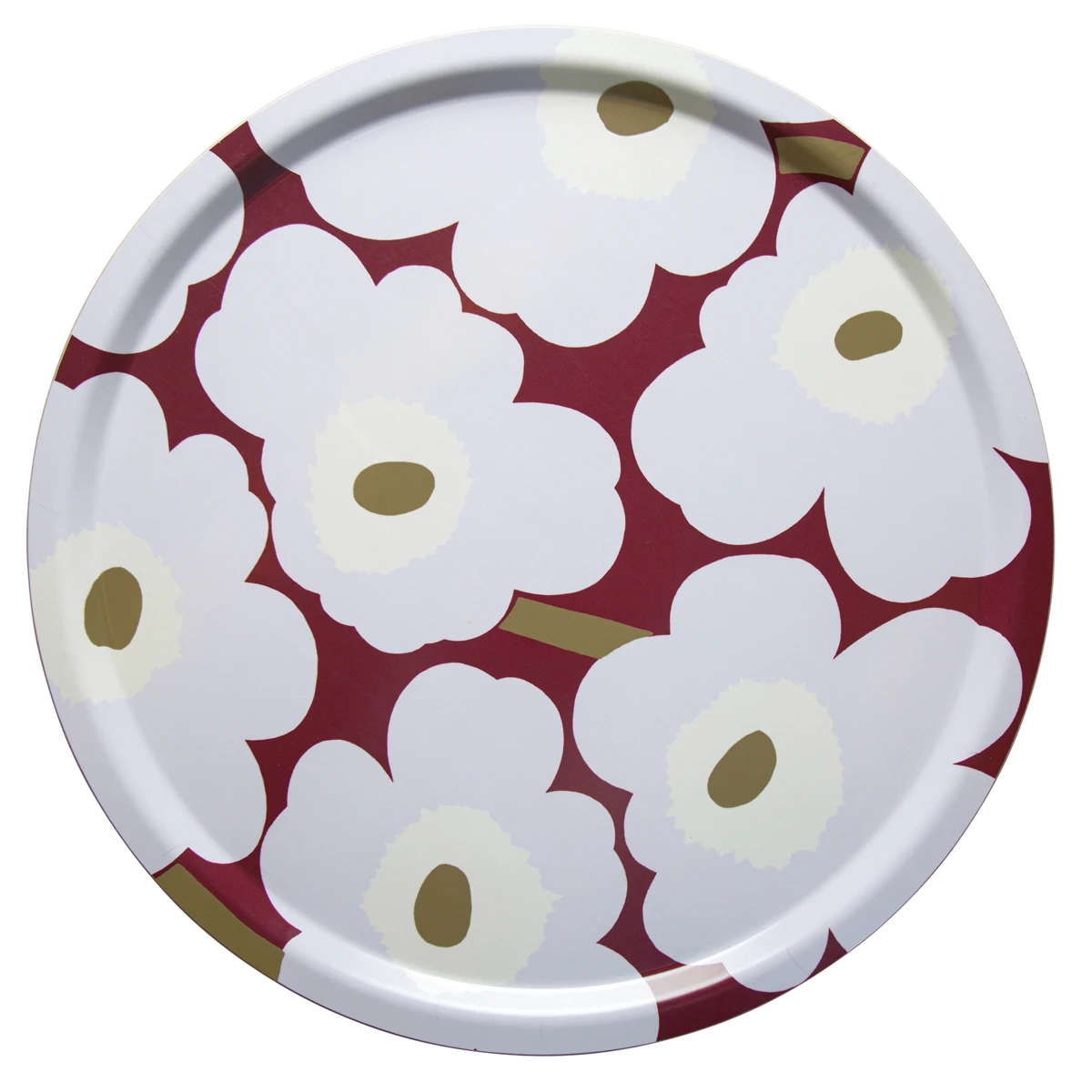 Marimekko Unikko Cranberry / Grey / Olive Round Tray 4 Marimekko Unikko Cranberry / Grey / Olive Round Tray - Image 2