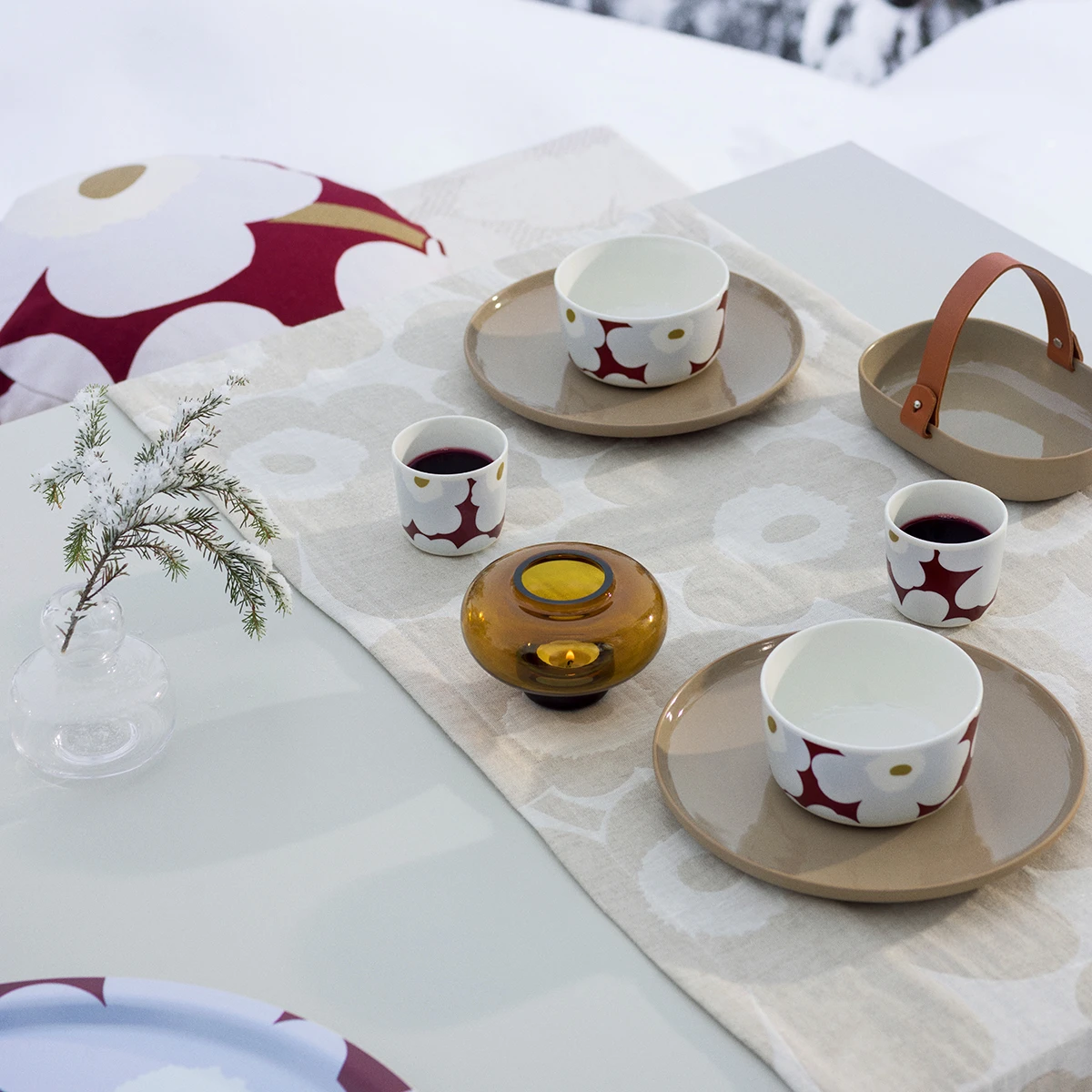 Marimekko Unikko Cranberry / Grey / Olive Round Tray 5 Marimekko Unikko Cranberry / Grey / Olive Round Tray - Image 3