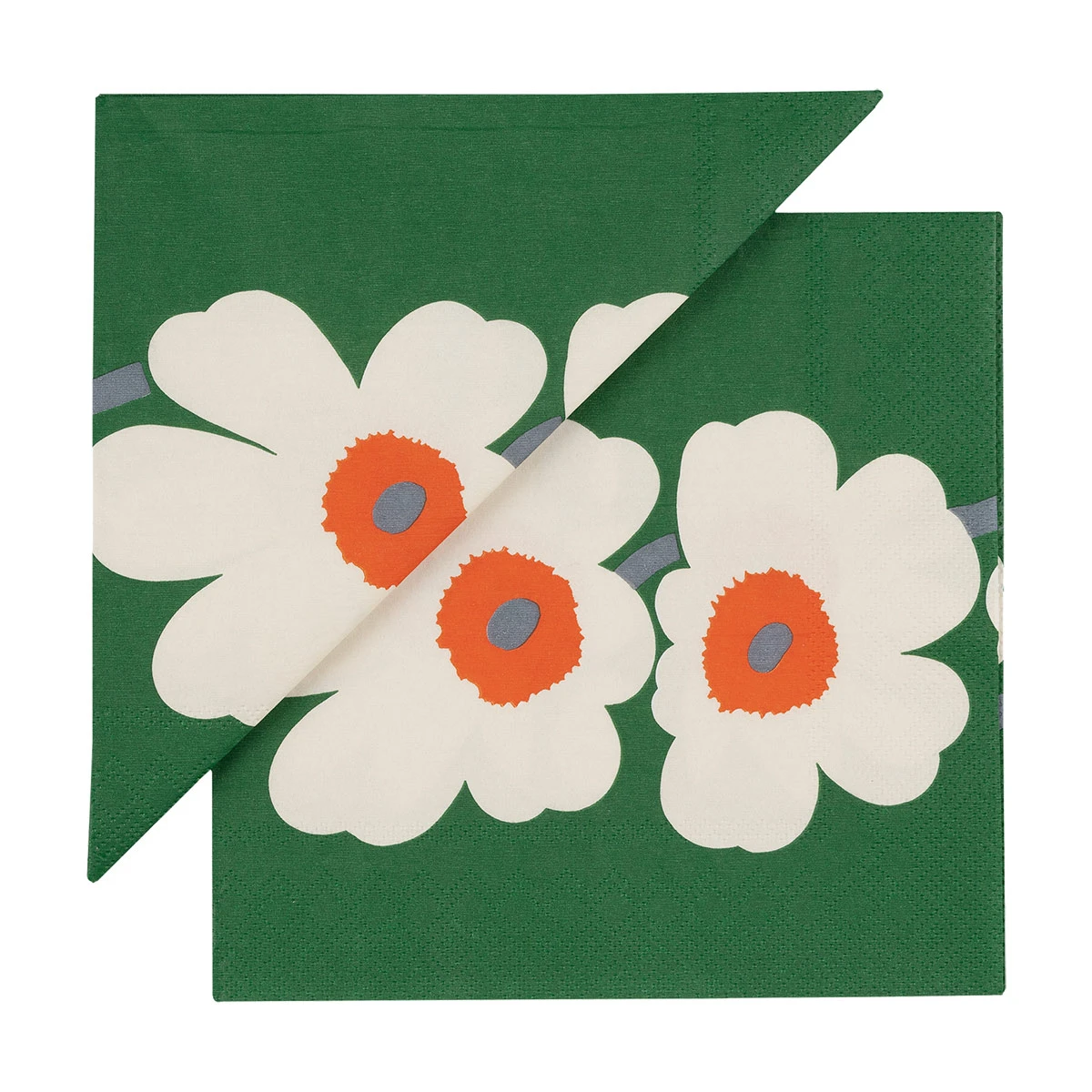 Marimekko Unikko Green / Off White / Orange Lunch Napkins - Anniversary Edition 3 Marimekko Unikko Green / Off White / Orange Lunch Napkins - Anniversary Edition