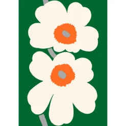 Marimekko -Marimekko marimekko unikko green white orange cotton sateen fabric repeat anniversary edition 16