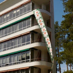 Marimekko Unikko Green / White / Orange Cotton Sateen Fabric Repeat - Anniversary Edition