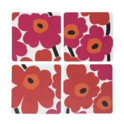 Marimekko Unikko Red Plywood Coaster Set Of 4
