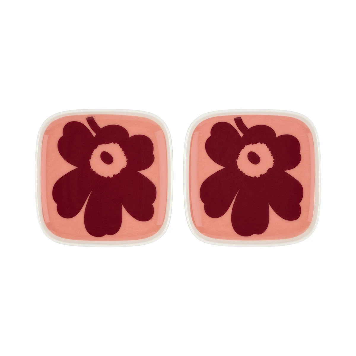 Marimekko Unikko Small Pink / Red Plates Set Of 2 3 Marimekko Unikko Small Pink / Red Plates Set Of 2